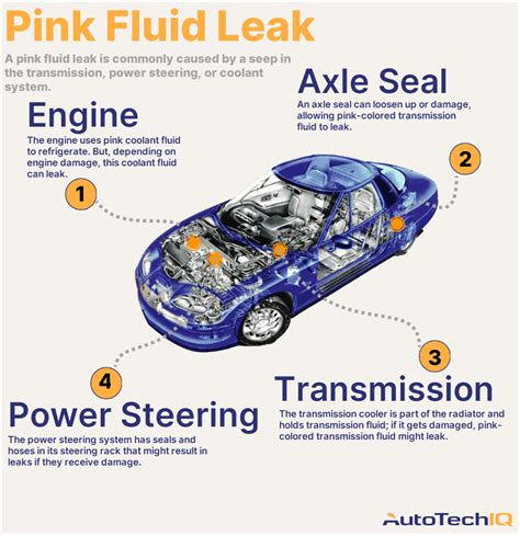 leaking purple fluid indicates trouble with|6.2 Vehicle Maintenance Flashcards